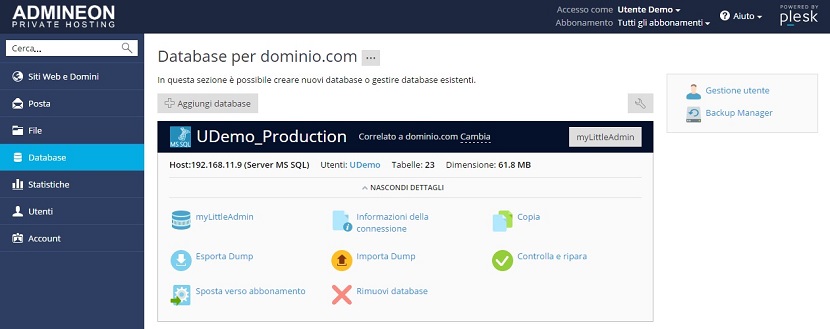 Database Plesk Onyx 17